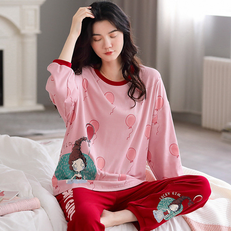 韩版春秋季宽松卡通清新秋纯棉睡衣 梦系睡衣/家居服套装