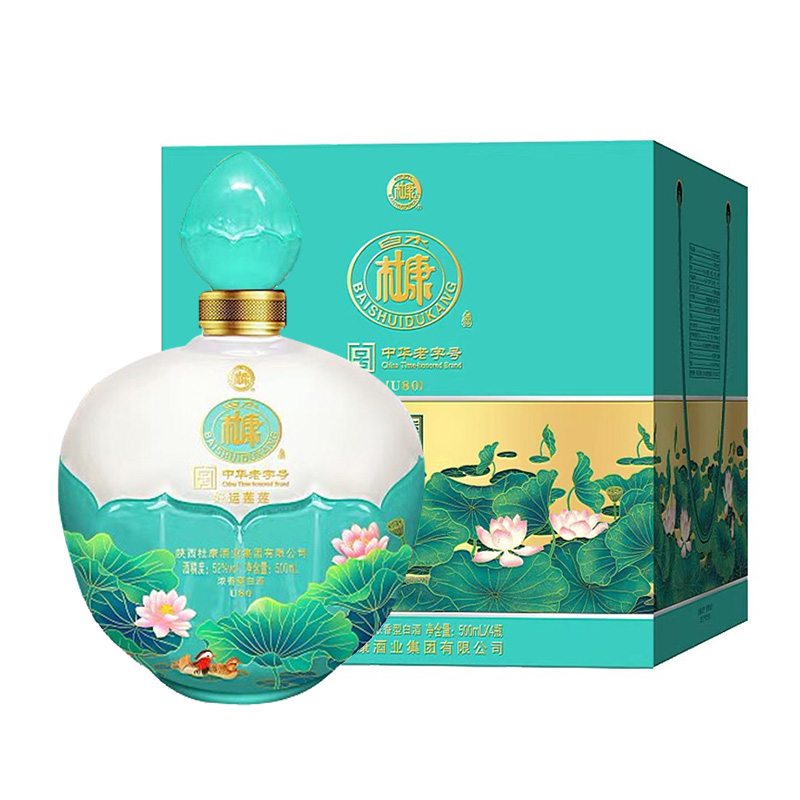 杜康52度 浓香型白酒白水杜康 U80 好运莲莲 500ml*4瓶整箱礼盒装 - 图1