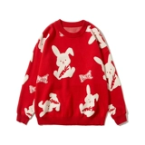 Оберег на день рождения, красный кролик, трикотажный весенний свитер для влюбленных, коллекция 2023, год кролика