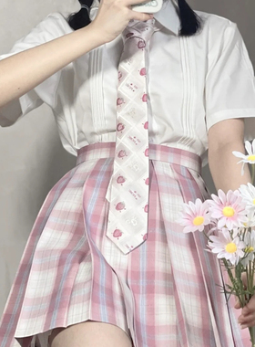 【现货】去野餐腐烂草莓粉色领带dkjk制服配饰女领结甜椒手打