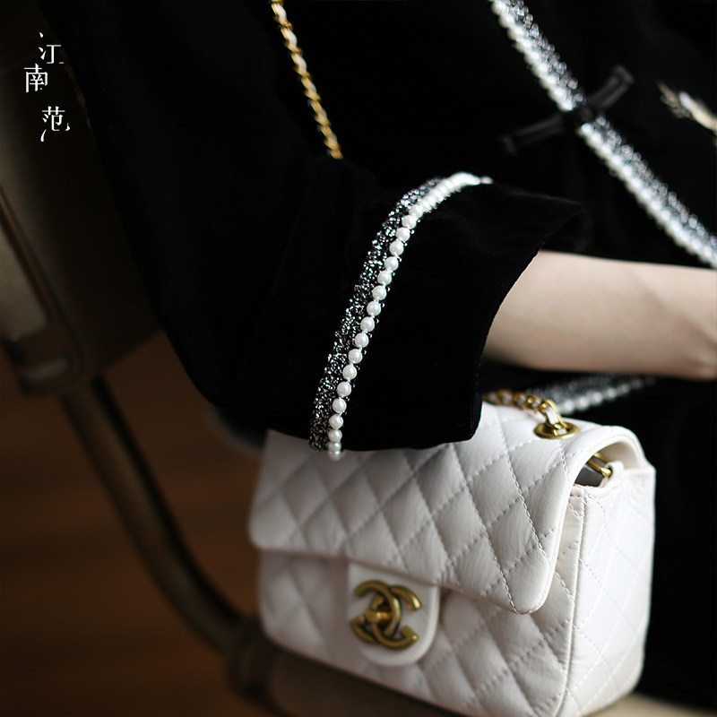 江南范中国风绣花丝绒改良黑色旗袍 rojay旗袍