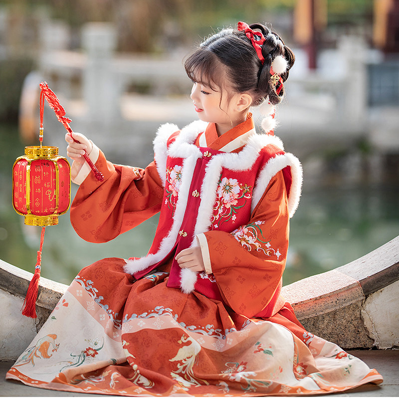 女童汉服冬装儿童唐装加厚中国风冬 柠溪民族服装/舞台装