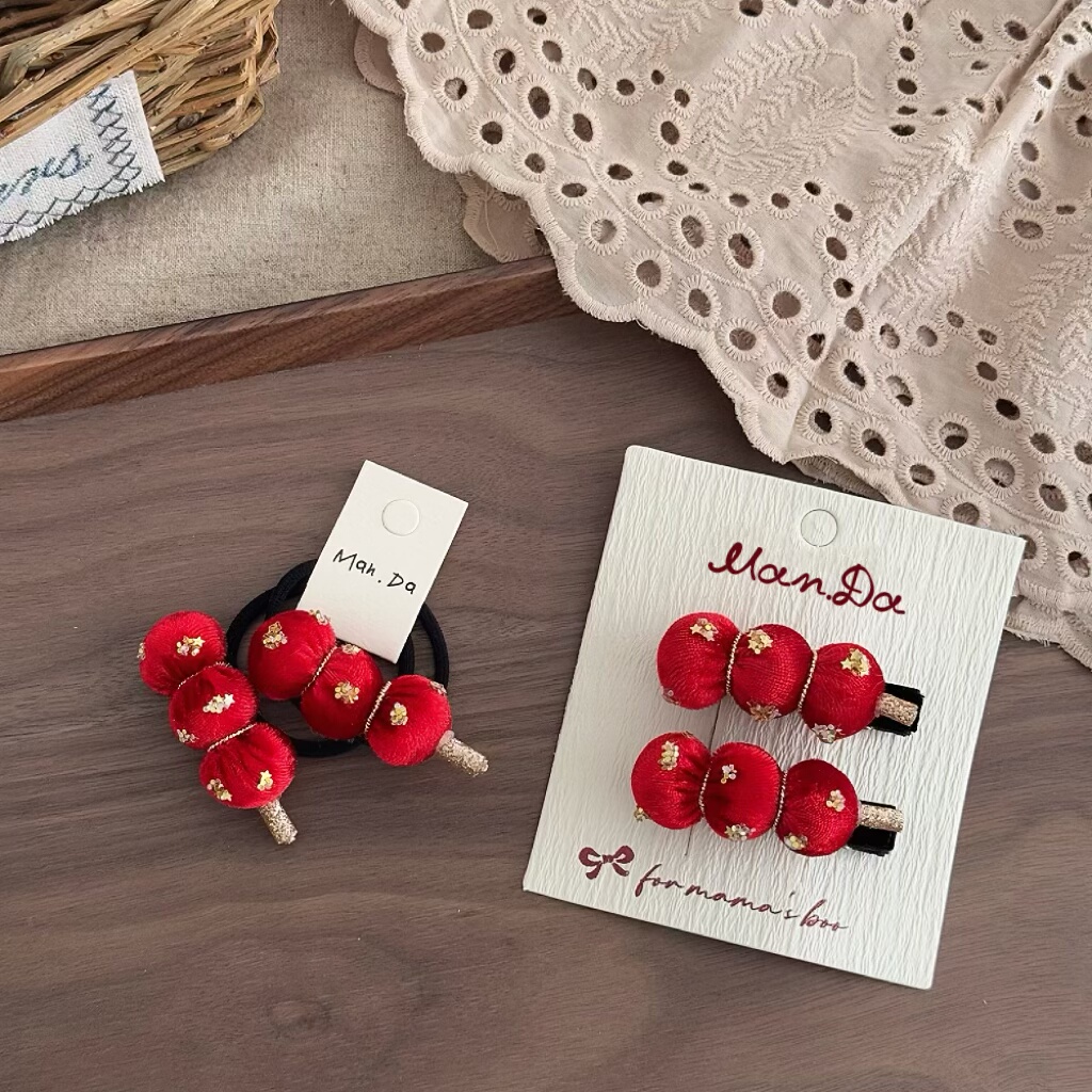 少女糖葫芦发夹过年女孩可爱刘海夹宝宝新年红色高级丝绒头绳发圈,淘宝优惠券,粉丝福利购,淘宝优惠卷