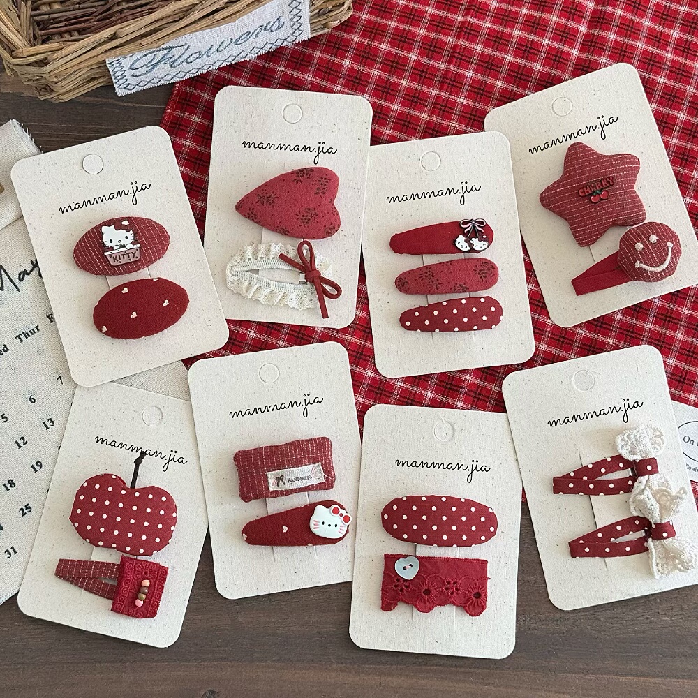 韩儿童红棉格星星发夹女童甜美猫咪BB夹女孩新年发饰甜美刘海夹子,淘宝优惠券,粉丝福利购,淘宝优惠卷