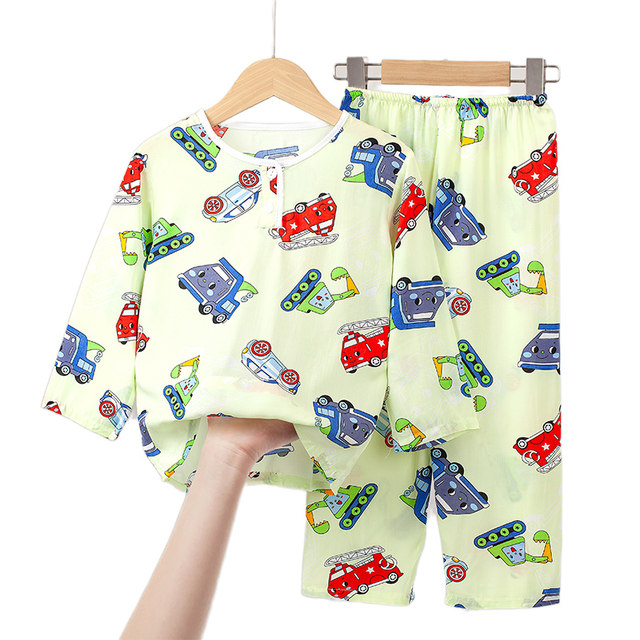 Summer cotton and silk children pajamas boys boys long sleeves thin girl baby baby cotton silk girl cartoon home service