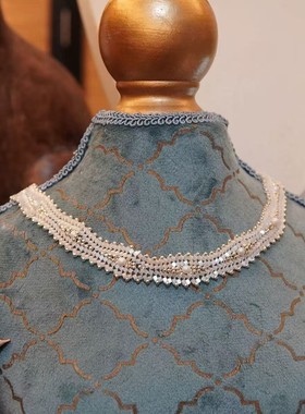 复古琉璃珍珠项链扣头时尚优雅锁骨链叠戴