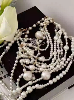 欧美不规则珍珠多层项链锁骨链时尚项饰饰品女