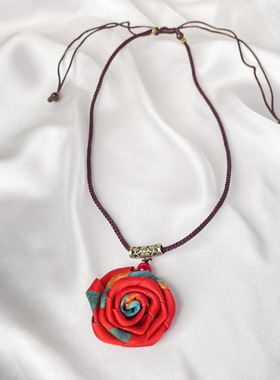 手工香云纱玫瑰花项链DIY家纺配饰服装辅料配饰双色小玫瑰颈链