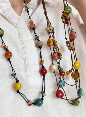 彩虹糖果陶瓷爱心锁骨链女夏天多巴胺双层叠戴项链日常配饰毛衣链