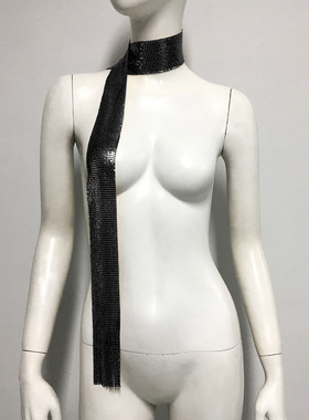 新款欧美个性亮片围巾时尚夜店潮流金属流苏围脖潮人项饰