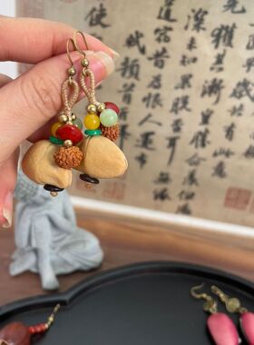 新中式天然植物种子耳坠大豆夹竹桃疗愈系音疗耳饰个性果壳耳环