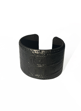 朋克风欧美款宽版牛皮手镯开口可调节鳄鱼皮纹理多色复古个性手环