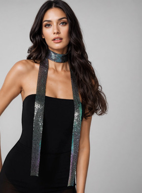 欧美饰品金属亮片围巾 Y2K亮片设计围巾多种颜色围脖项链