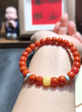 新款天然南红玛瑙手串柿子红蜜蜡绿松石手链女款本命年转运珠手串