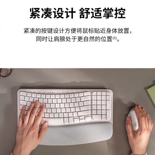 罗技Wave Keys无线键盘蓝牙人体工学带掌托办公舒适LIFT粉色鼠标 - 图1