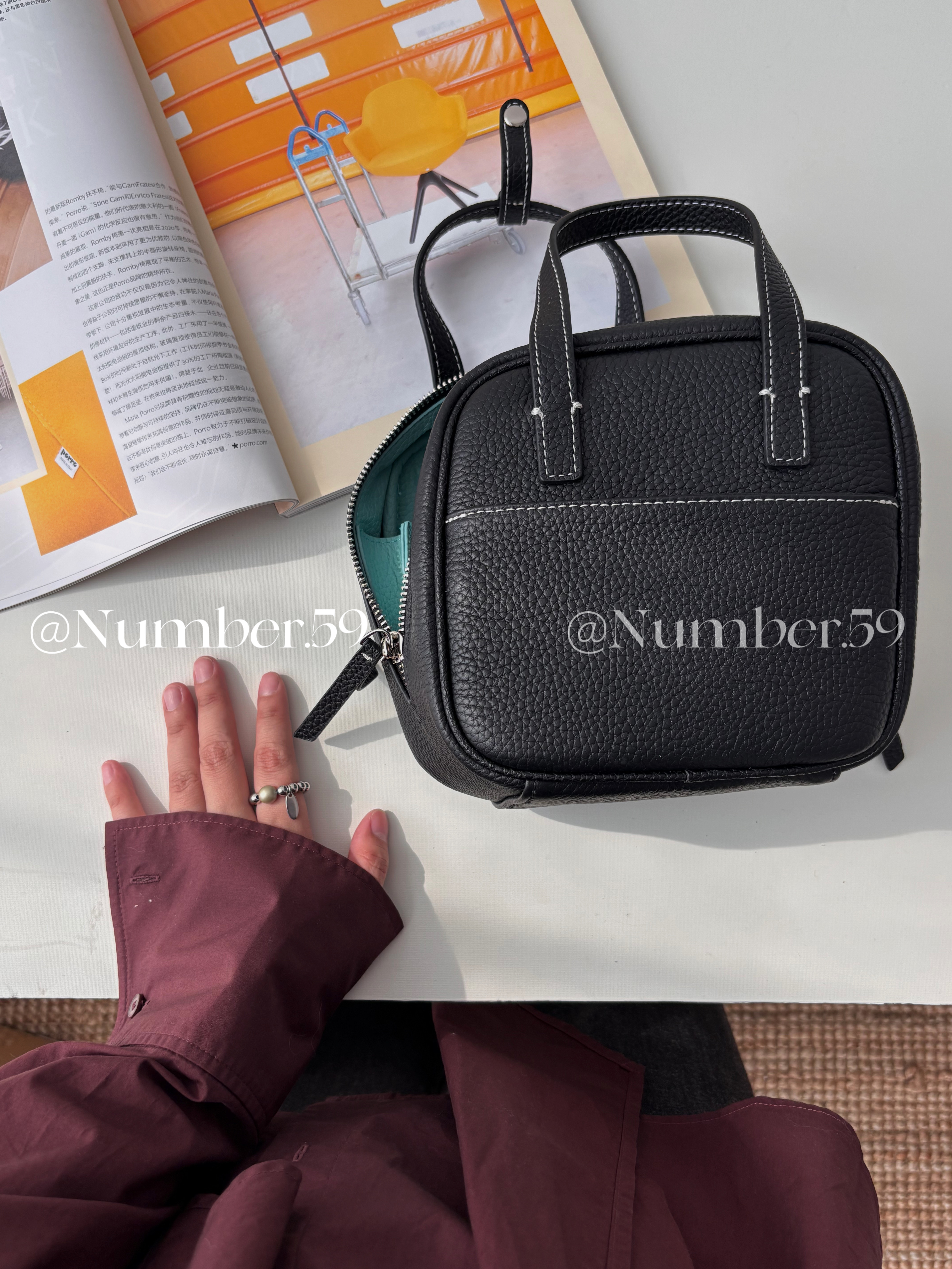 No.59荔枝纹头层牛皮“夹心”撞色吐司波士顿包斜挎韩系新款女包,淘宝优惠券,粉丝福利购,淘宝优惠卷