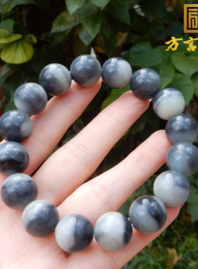 新疆特色青花籽料卡14mm圆珠手串