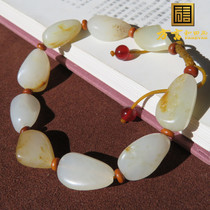 Dialect Collection Grade Xinjiang Yulong River Old cooked like ghee red gold leather goat fat white jade seed stock raw stone luxury bracelet w2