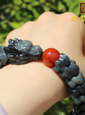 亏麻方言和田玉特色青花意境聚墨黑白分明龙骨豪华男女手串手链A6