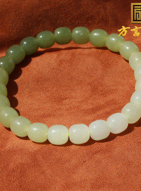 和田玉青海料白玉渐变湖水绿手串