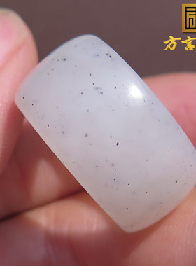 方言和田玉精品佩戴新疆玉龙河羊脂白玉底青花籽料20mm戒指扳指X5