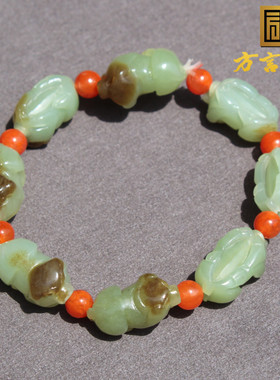 方言和田玉新疆油润细腻且末蓝带糖配南红可爱生肖猪手串手链A5