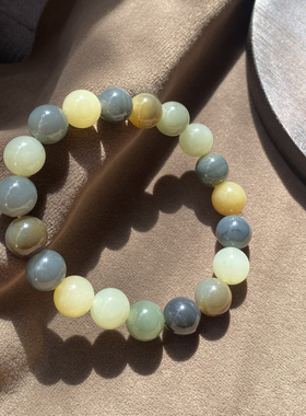 楼兰三色玉青花三彩10mm圆珠手串