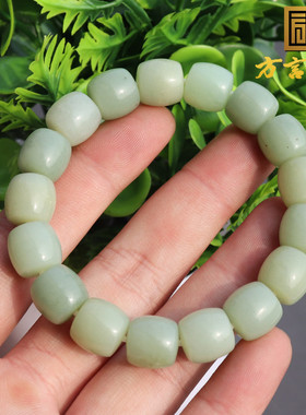 精品方言和田玉珍藏级俄料细腻油糯白玉翠青色12mm直切珠手串A8
