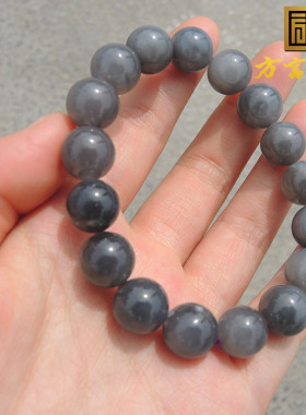 美美哒方言和田玉精品青海老坑烟青紫罗兰细腻12mm圆珠手链手串O