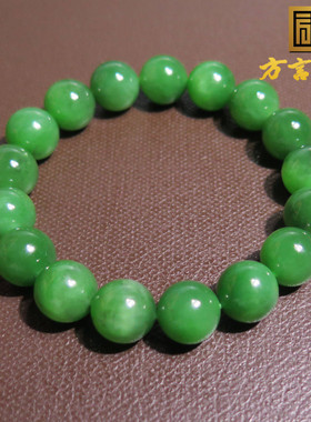 闭眼入方言和田玉精品俄罗斯老坑料辣阳绿碧玉12mm圆珠手串手链X5