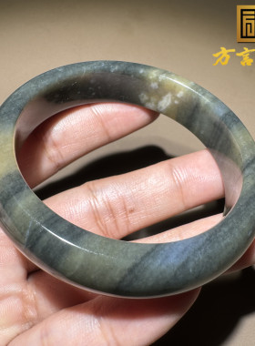 大开门方言新疆和田玉精品老熟青花籽料楼兰三色留皮56mm手镯S6