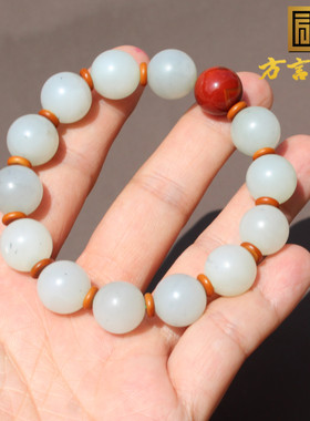 方言和田玉油润细点墨青花籽手串