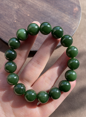 俄罗斯辣阳绿碧玉12mm圆珠手串
