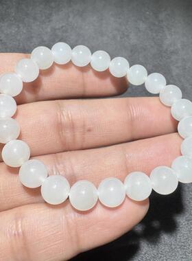 放大漏方言和田玉精品老坑青海高冰起荧光白玉8mm圆珠手串手链S6