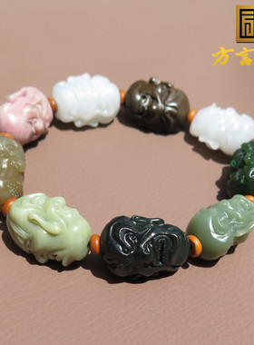 新疆和田玉多宝串罗汉两面工手串