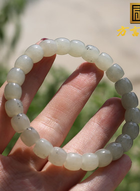 新疆白玉底点墨青花籽料8mm手串