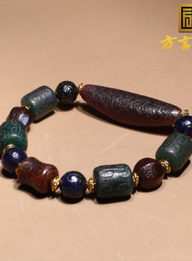方言和田玉老玛瑙回纹包浆手串