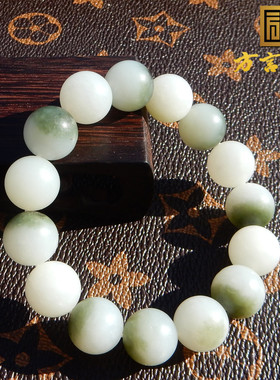 俄罗斯细润白玉翠青13MM单圈手串