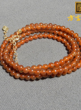 方言品牌和田玉精品新疆且末料满红糖卡4mm108颗圆珠手链手串R2