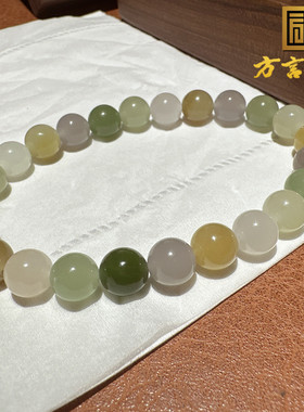 美滋滋方言和田玉精品佩戴高冰底青海料多彩多宝8mm圆珠手串手链O