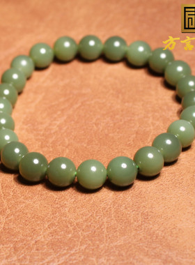 方言和田玉俄碧玉鸭蛋青微猫手串