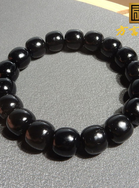 秒杀价仅168元方言新疆漆黑如墨墨玉籽料卡12mm老型珠手链手串R5