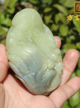 方言和田玉黄口蓝玉双色手把件