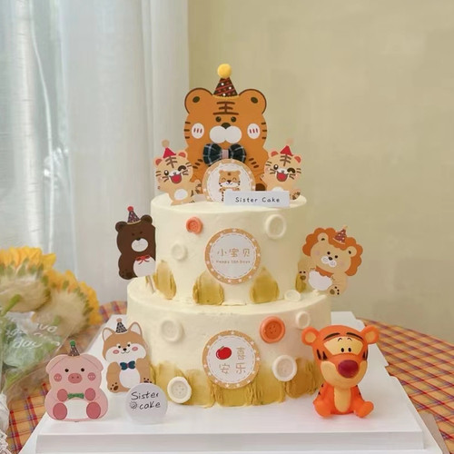 一周岁小老虎宝宝男孩女孩生日蛋糕装饰插件插牌气球云朵小树插牌 - 图1
