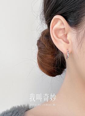 简约百搭925银几何镶钻耳钉