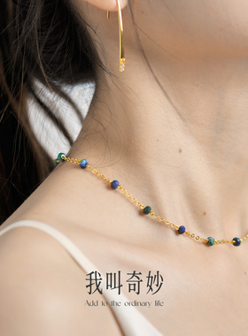 清新金色石头ins风颈链钛钢