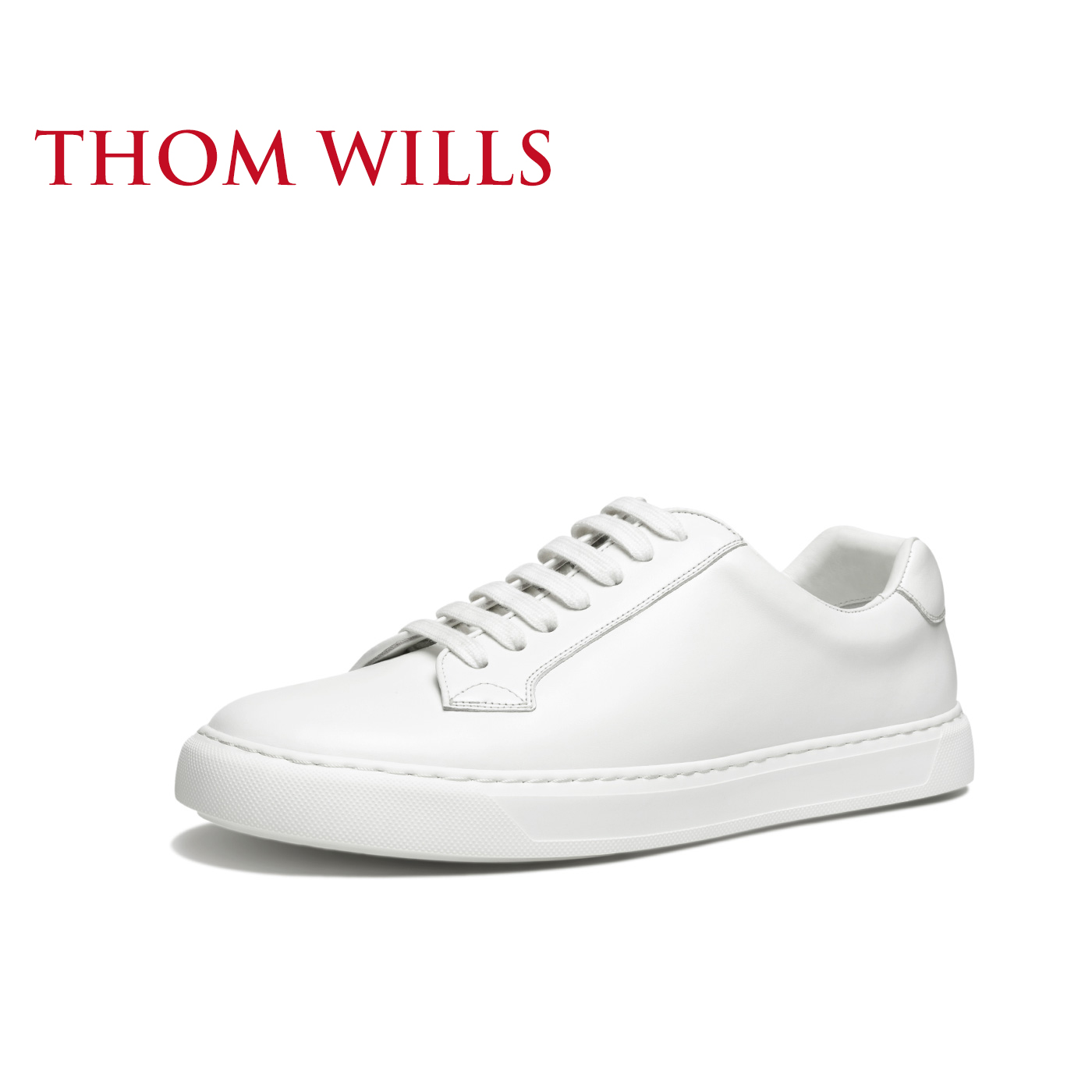 ThomWills小白鞋男款皮鞋软牛皮白色板鞋真皮西装百搭休闲男鞋夏 - 图0