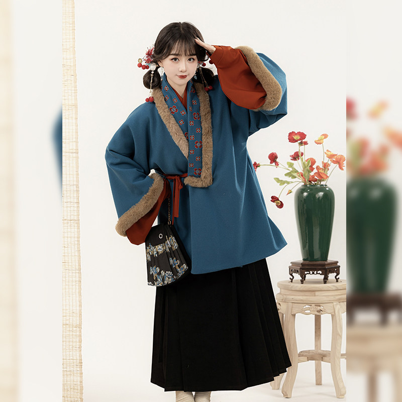 梦屿盛原创【冬若】明制汉服女直领短袄保暖毛呢对穿交日常冬套装,淘宝优惠券,粉丝福利购,淘宝优惠卷