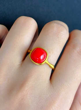 沙金戒指女仿真足金镀黄金色红绿蓝宝石轻奢高级感开口指环蝴蝶结