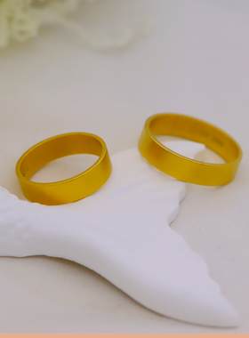古法素圈沙金戒指男女款镀金黄金色传承情侣对戒一对指环结婚首饰